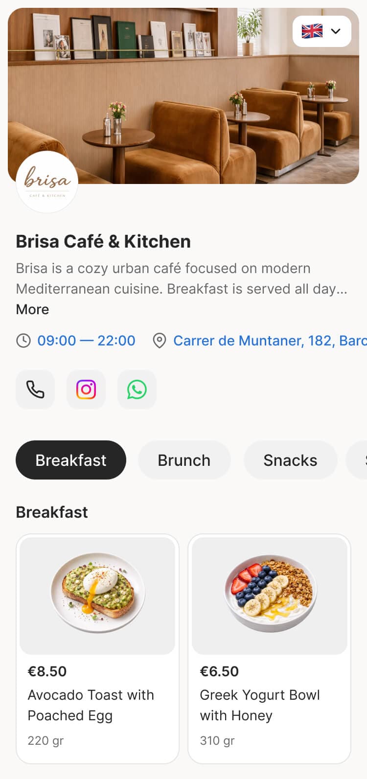 Cafe menu example