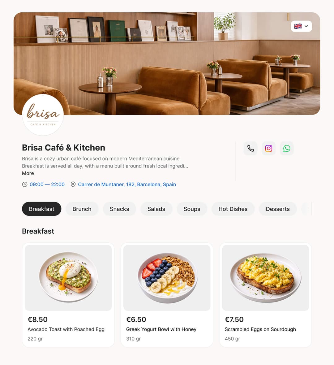 Cafe menu example